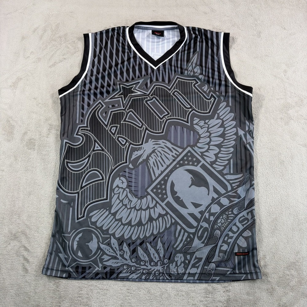 VTG Y2K Skin Industries Tank Top Jersey Motocross Biker MMA Grey Black Men 2XL